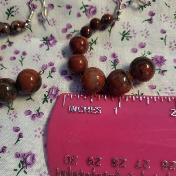 Large Brown Agate Beaded Dangle Earrings - Picture 4 of 6